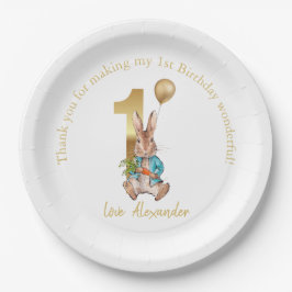 Plato De Papel Nombre personalizado 1º cumpleaños Globo de oro Pe