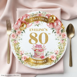Plato De Papel Nombre personalizado 80.ª plancha de cumpleaños