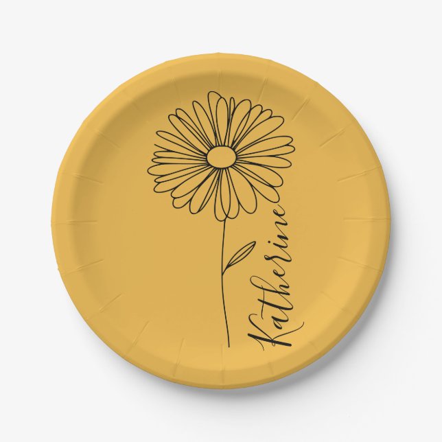 Plato De Papel Nombre personalizado April daisy Birth Flower (Anverso)