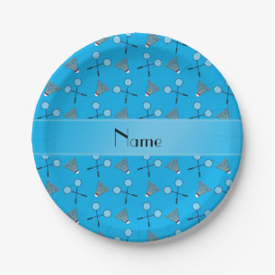 Plato De Papel Nombre personalizado badminton azul cielo