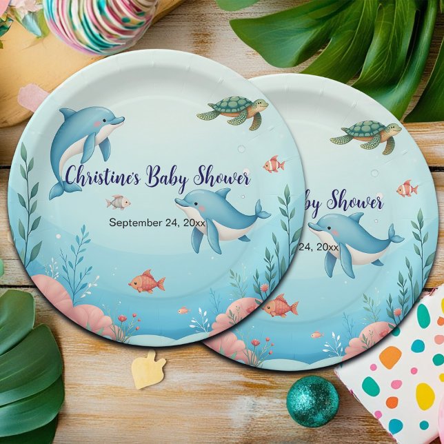 Plato De Papel Nombre personalizado bajo el mar Baby Shower (Subido por el creador)