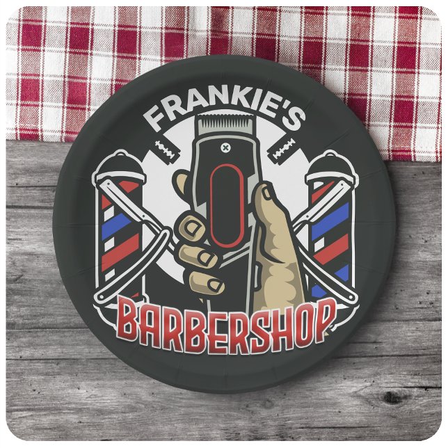 Plato De Papel NOMBRE personalizado Barbería de retro de barbería (Subido por el creador)