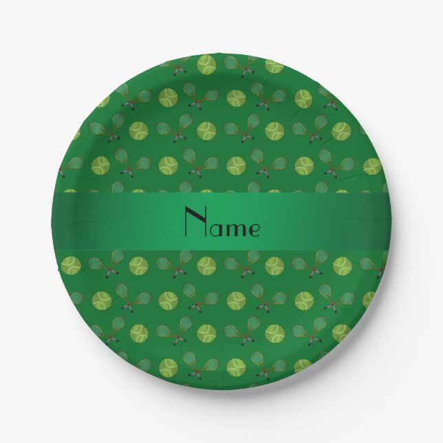 Plato De Papel Nombre personalizado: bolas de tenis verdes (Anverso)