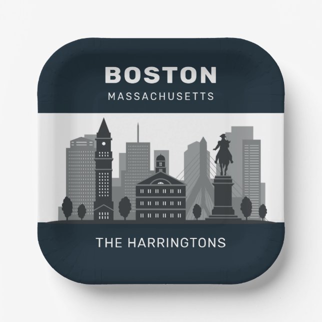 Plato De Papel Nombre personalizado Boston Massachusetts (Anverso)
