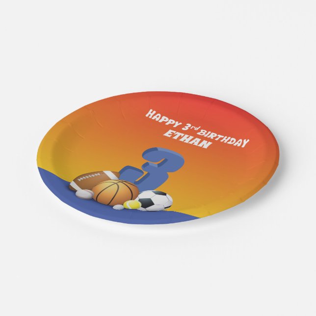 Plato De Papel Nombre personalizado Boy 3er cumpleaños bolas depo (Angular)