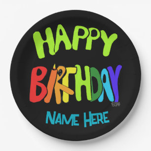 Plato De Papel Nombre personalizado Brillante y Feliz Cumpleaños