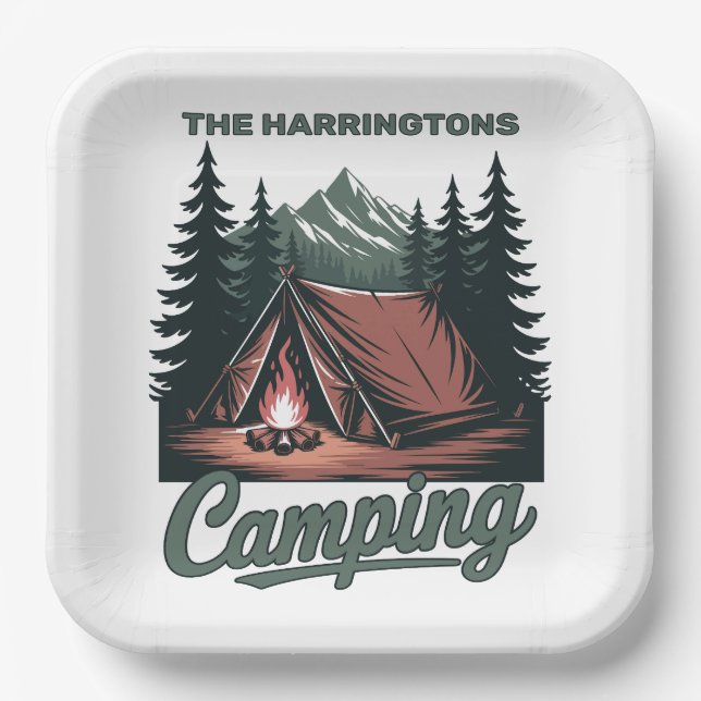 Plato De Papel Nombre personalizado Camping (Anverso)