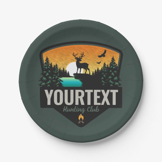 Plato De Papel NOMBRE Personalizado Caza de alce Atardecer salvaj (Anverso)