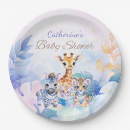 Plato De Papel Nombre personalizado Cebra bebé, jirafa y tigre