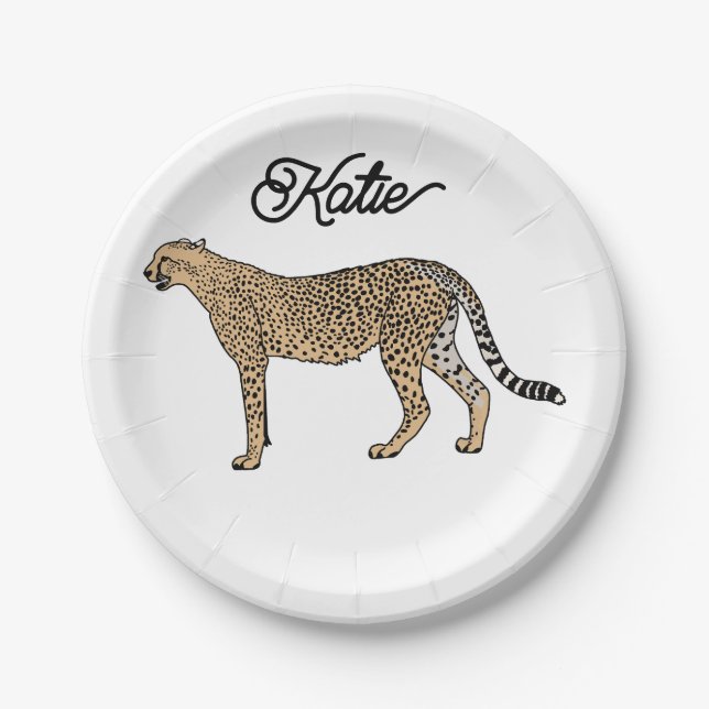 Plato De Papel Nombre Personalizado Cheetah (Anverso)