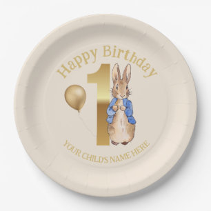 Plato De Papel Nombre personalizado Clásico Conejo Primer Cumplea