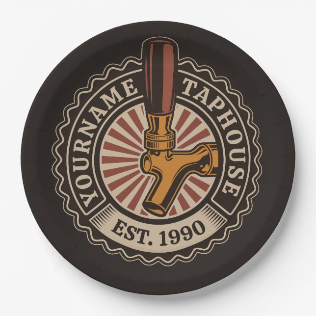 Plato De Papel NOMBRE Personalizado Craft Beer Taphouse Brewery B (Anverso)