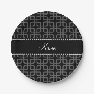 Plato De Papel Nombre personalizado cuadrados retro negro