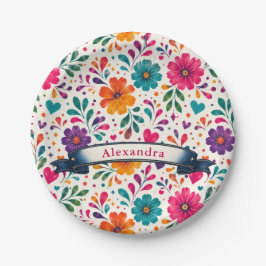 Plato De Papel Nombre personalizado Cumpleaños Floral Español