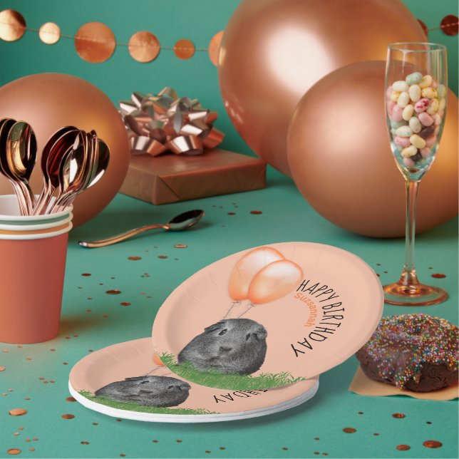 Plato De Papel Nombre personalizado Cumpleaños Guinea Naranjas de (Multi)