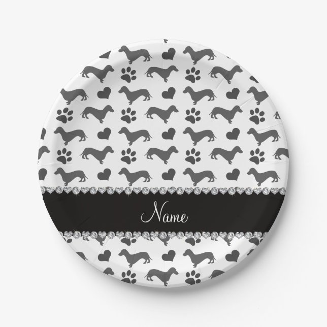 Plato De Papel Nombre personalizado dachshunds grises palas de co (Anverso)