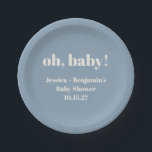 Plato De Papel Nombre personalizado de Baby Shower azul turbio mo<br><div class="desc">Placas de papel personalizadas de Baby Shower azul turbio y moderno</div>