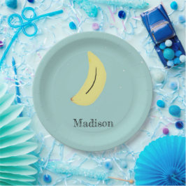 Plato De Papel Nombre personalizado de banana pintada en azul