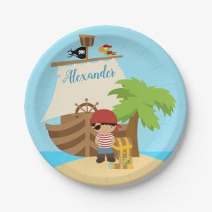 Plato De Papel Nombre Personalizado De Cuate Pirate Boy Y Un Gran