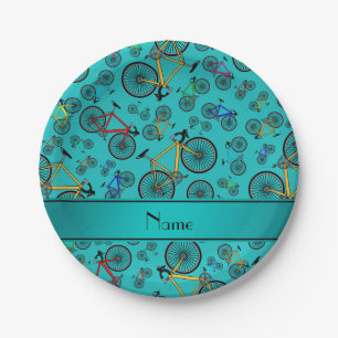 Plato De Papel Nombre personalizado de las bicicletas turquesas d