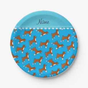 Plato De Papel Nombre personalizado de los perros basenji azul ci