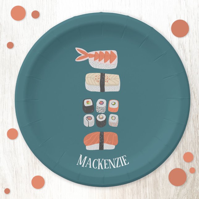 Plato De Papel Nombre personalizado de sushi japonés corto (Subido por el creador)