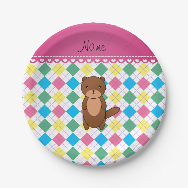 Plato De Papel Nombre personalizado estilo de arcoiris otter (Anverso)