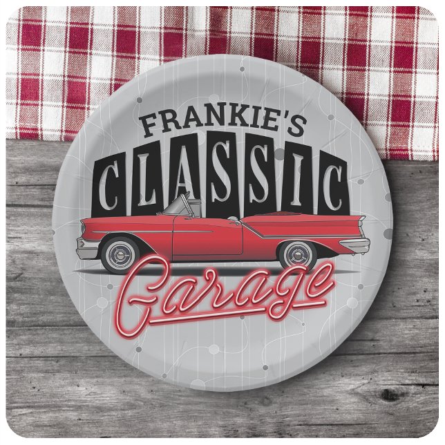 Plato De Papel NOMBRE personalizado Faux Neon 1950's Classic Car  (Subido por el creador)