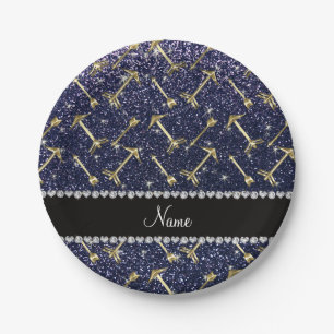 Plato De Papel Nombre personalizado flechas de oro purpurina azul