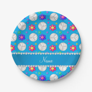 Plato De Papel Nombre personalizado Flores de arco iris de voleib