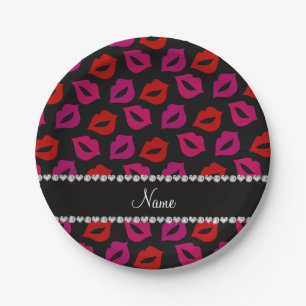 Plato De Papel Nombre personalizado labios rosados rojos negros