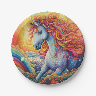 Plato De Papel Nombre personalizado lindo unicornio