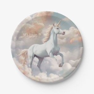 Plato De Papel Nombre personalizado lindo unicornio