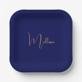 Plato De Papel Nombre personalizado minimalista azul 