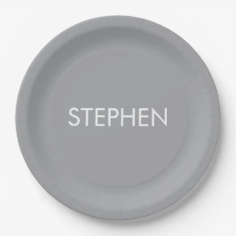 Plato De Papel Nombre personalizado minimalista gris