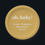 Plato De Papel Nombre personalizado moderno de Baby Shower amaril<br><div class="desc">Placas de papel personalizadas de Baby Shower amarillo y turbio moderno</div>