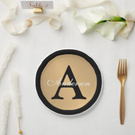 Plato De Papel Nombre personalizado Monograma Oro Botón metálico