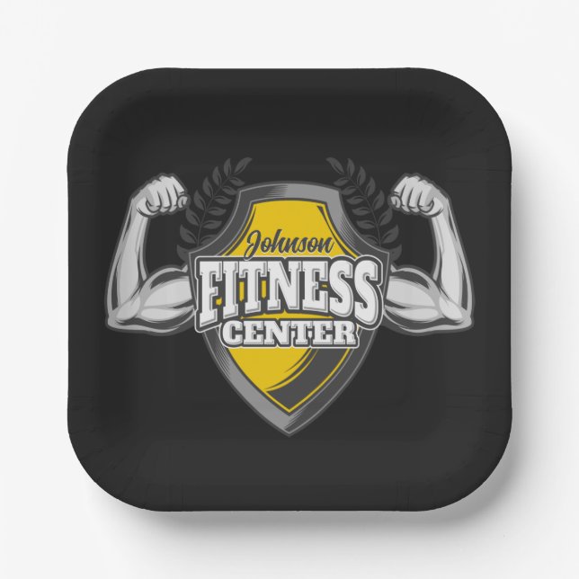 Plato De Papel NOMBRE Personalizado Músculo entrenador de fitness (Anverso)