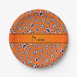 Plato De Papel Nombre personalizado naranja fichas de póker