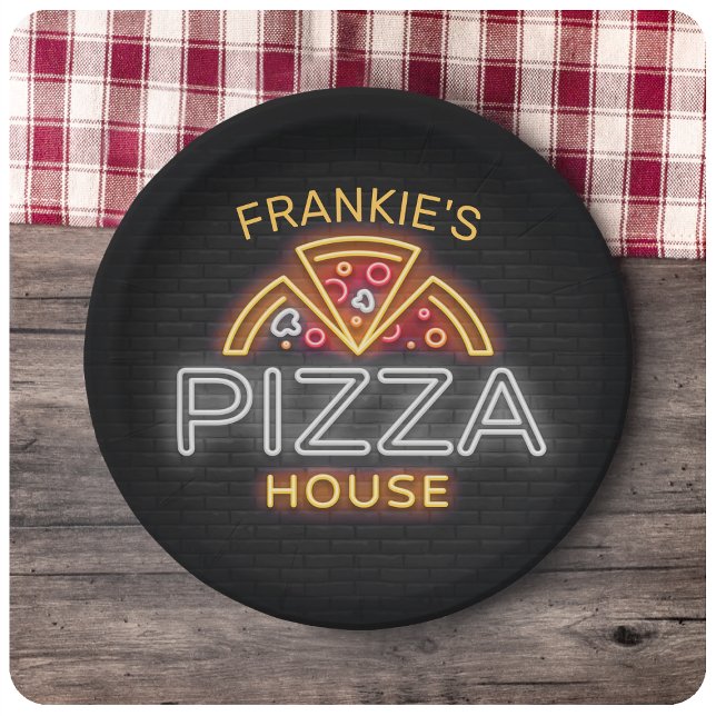 Plato De Papel NOMBRE personalizado Neón Pizzeria Pizza House (Subido por el creador)