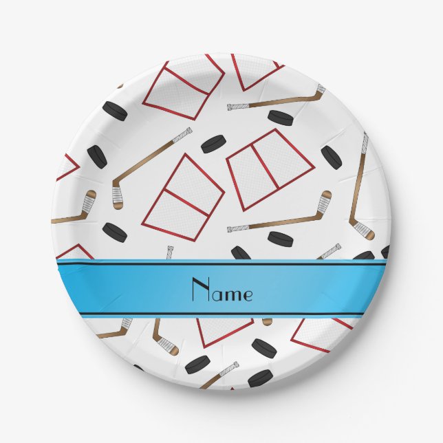 Plato De Papel Nombre personalizado palos de hockey blanco para m (Anverso)
