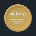 Plato De Papel Nombre personalizado para baby shower moderno y li<br><div class="desc">Platos de papel personalizados para baby shower moderno y lindo en amarillo polvoriento</div>