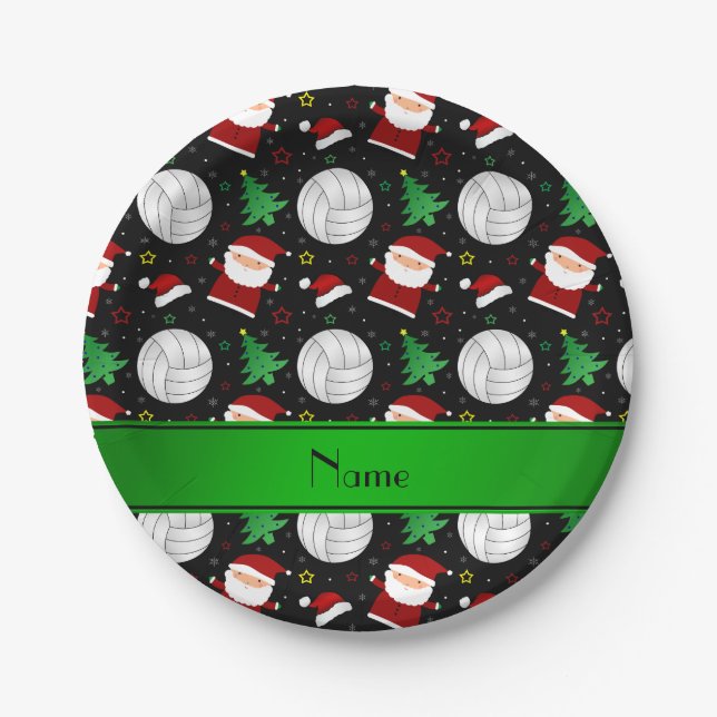 Plato De Papel Nombre personalizado patrón de navidades de voleib (Anverso)