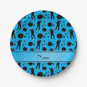 Plato De Papel Nombre personalizado Patrón de pintura azul cielo