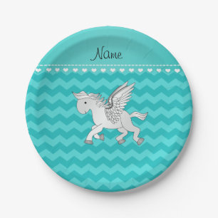 Plato De Papel Nombre personalizado pegasus chevrons turquesa