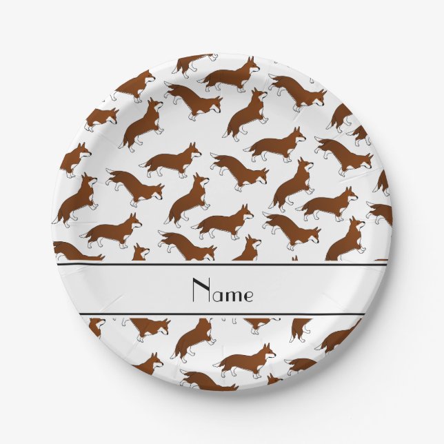 Plato De Papel Nombre personalizado: perros cardigan de corgi de  (Anverso)