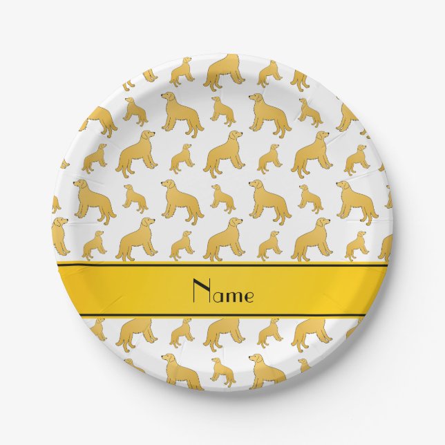 Plato De Papel Nombre personalizado Perros Golden Retriever blanc (Anverso)