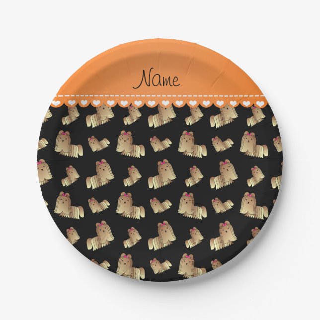 Plato De Papel Nombre personalizado: perros shih tzu negros (Anverso)