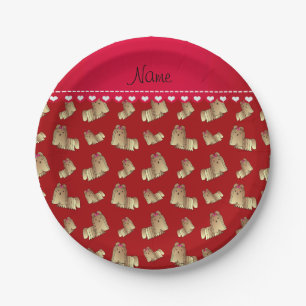 Plato De Papel Nombre personalizado: perros shih tzu rojos