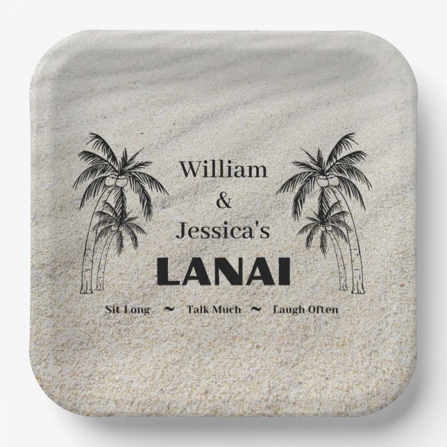 Plato De Papel Nombre personalizado Personalizado Lanai Tropical  (Anverso)
